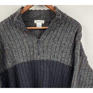 Paradox Italy 1/4 Zip Pullover Men XL Wool Acrylic Blend Sweater Gray & Black